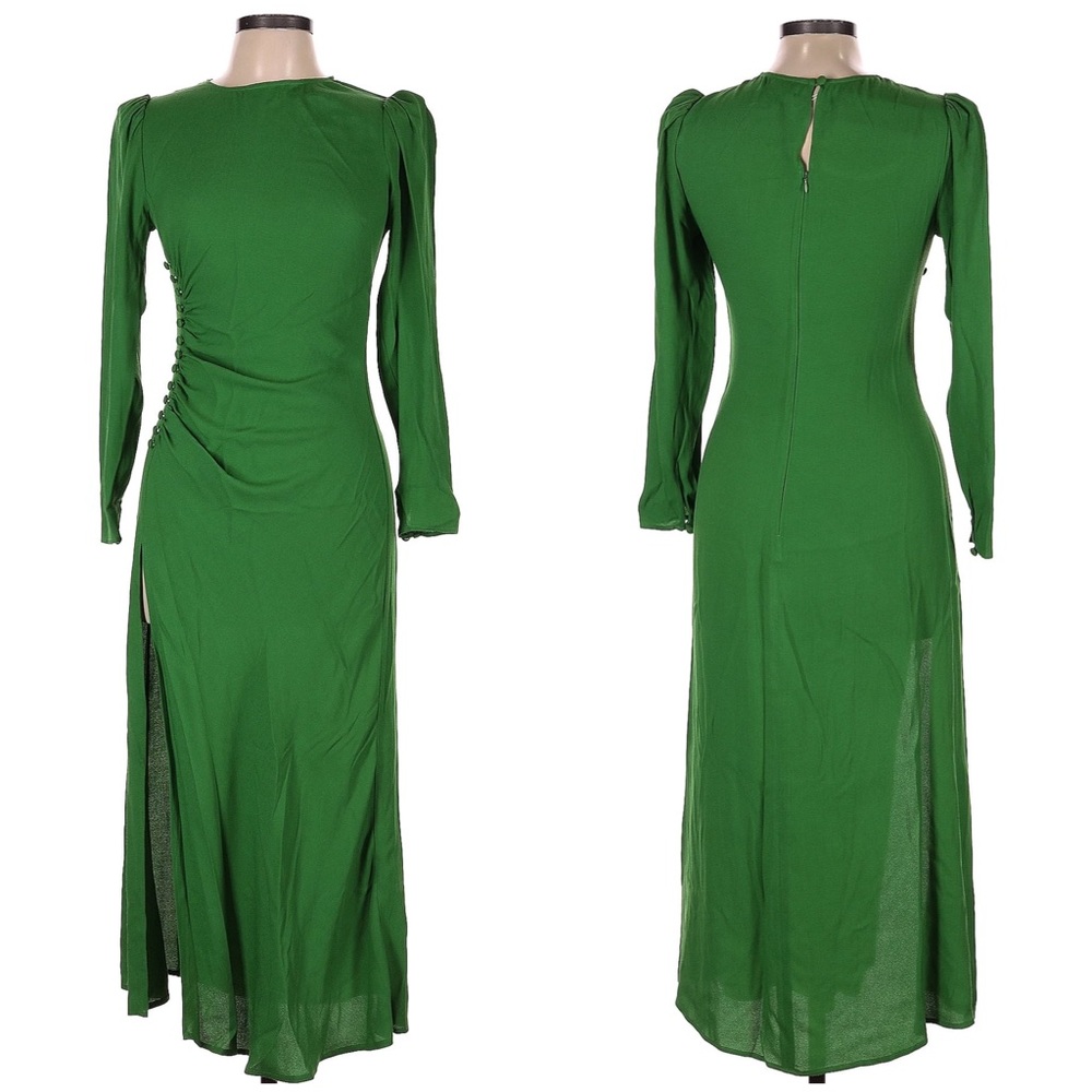 ๐ Reformation, Kelly Green Freda Ruched Midi Dress - Picture 14 of 16